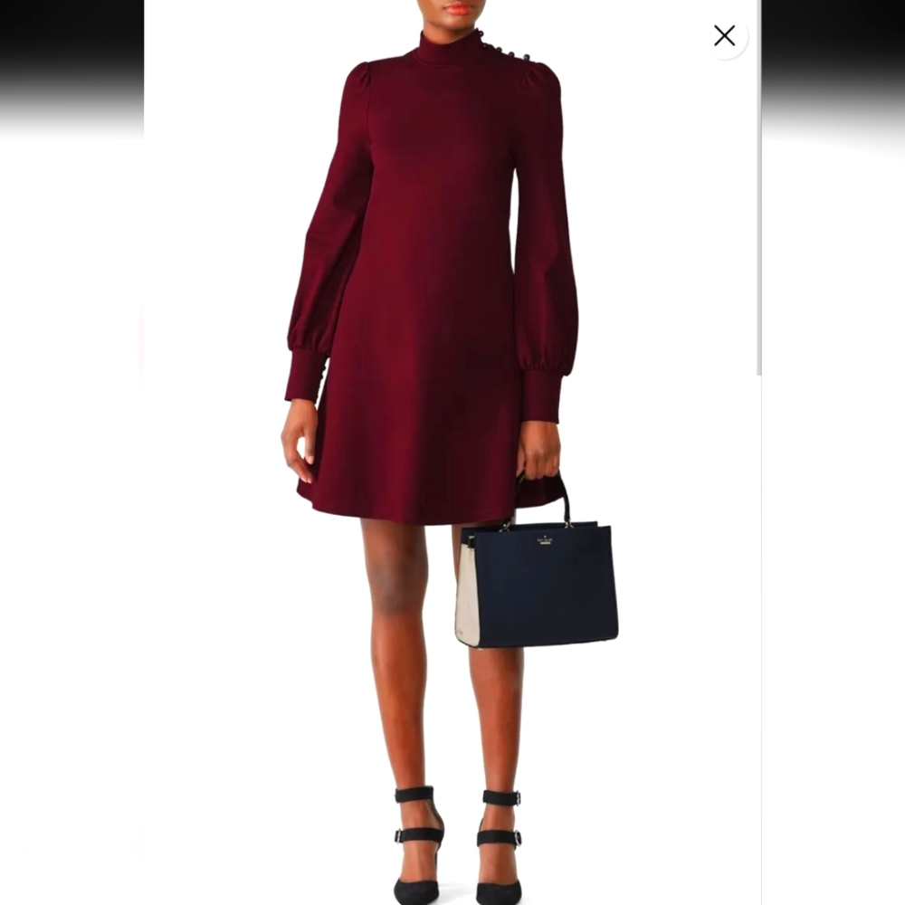 Kate Spade Cherry Ponte Mock Neck Dress Size M Burgundy